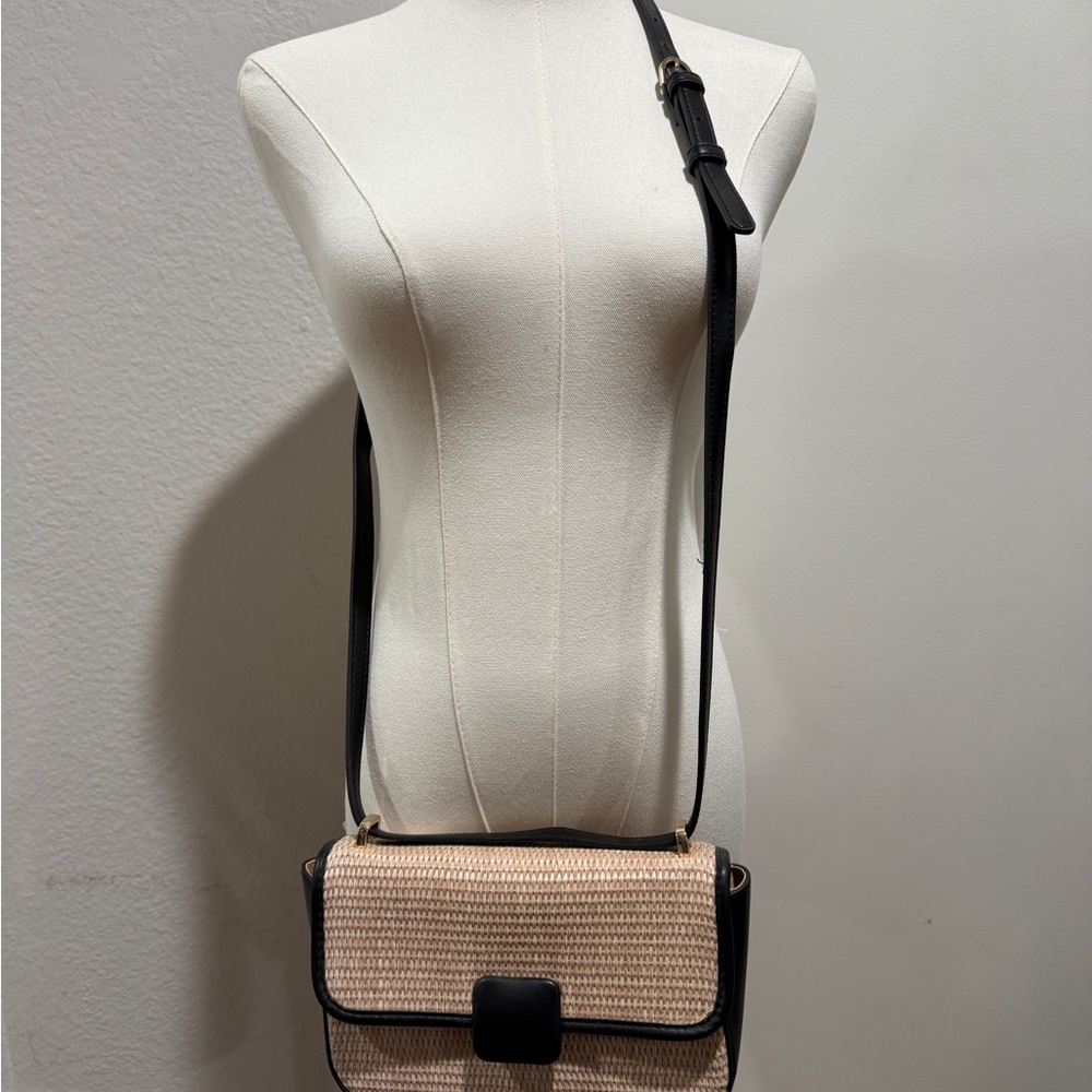 Black and Rattan Crossbody Bag